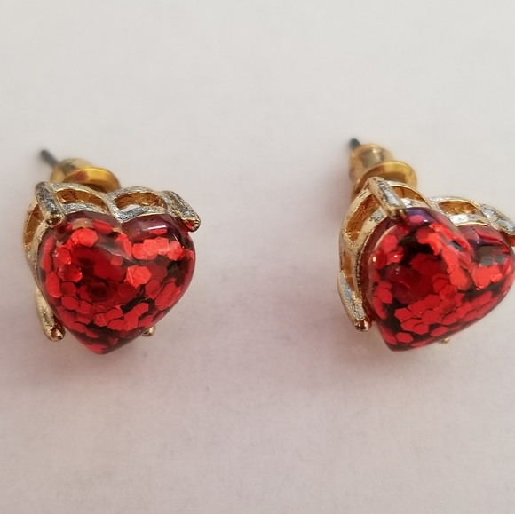 RED HEART GLITTER EARRINGS - Picture 3 of 4